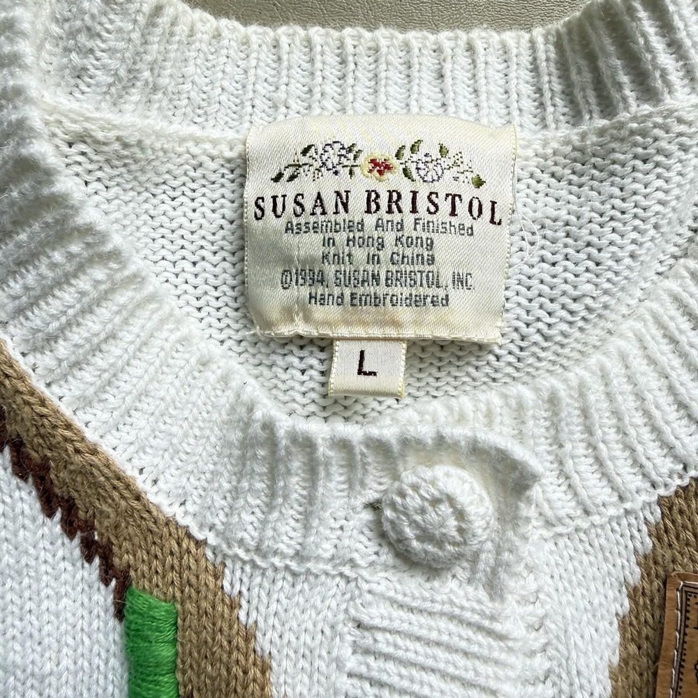 VTG Susan Bristol Gardening Sweater Womens L 90s Grandmacore Embroidered Cozy - Picture 9 of 10
